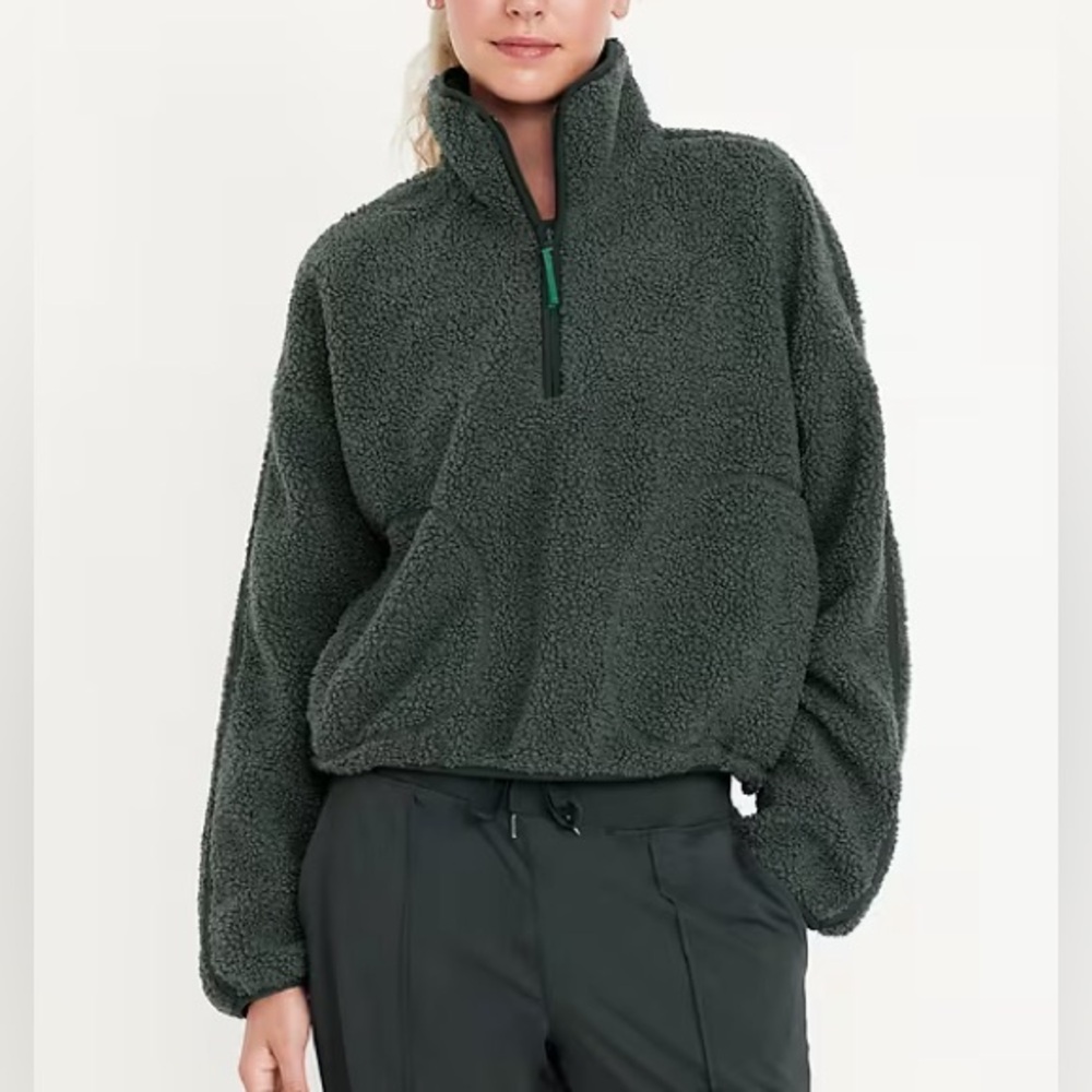Old Navy Sherpa Quarter-Zip Pullover Jacket - Dark Ivy Green size Large